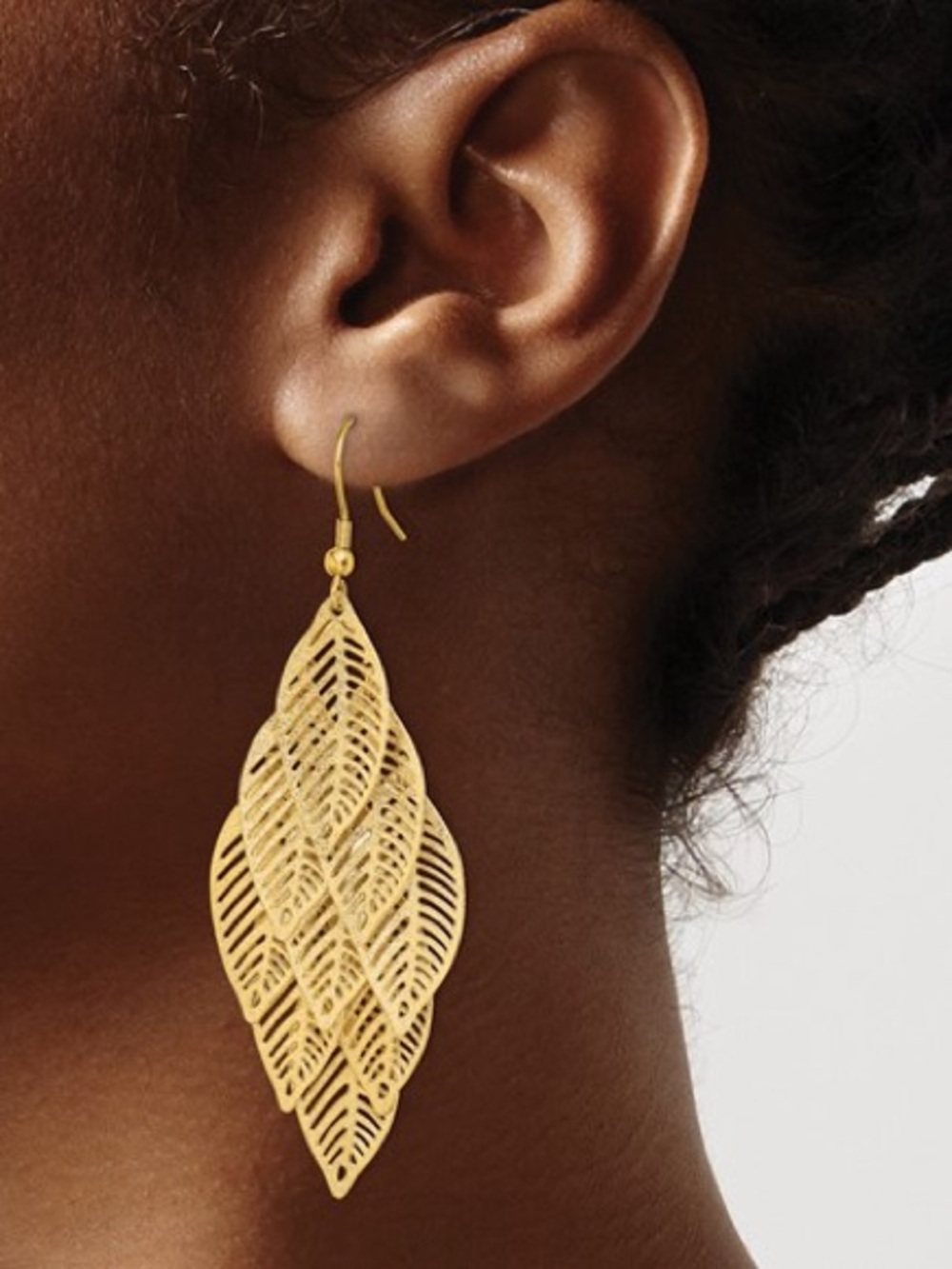 Gold Plated Leaf Dangle Drop Earrings - NWT - Picture 4 of 5